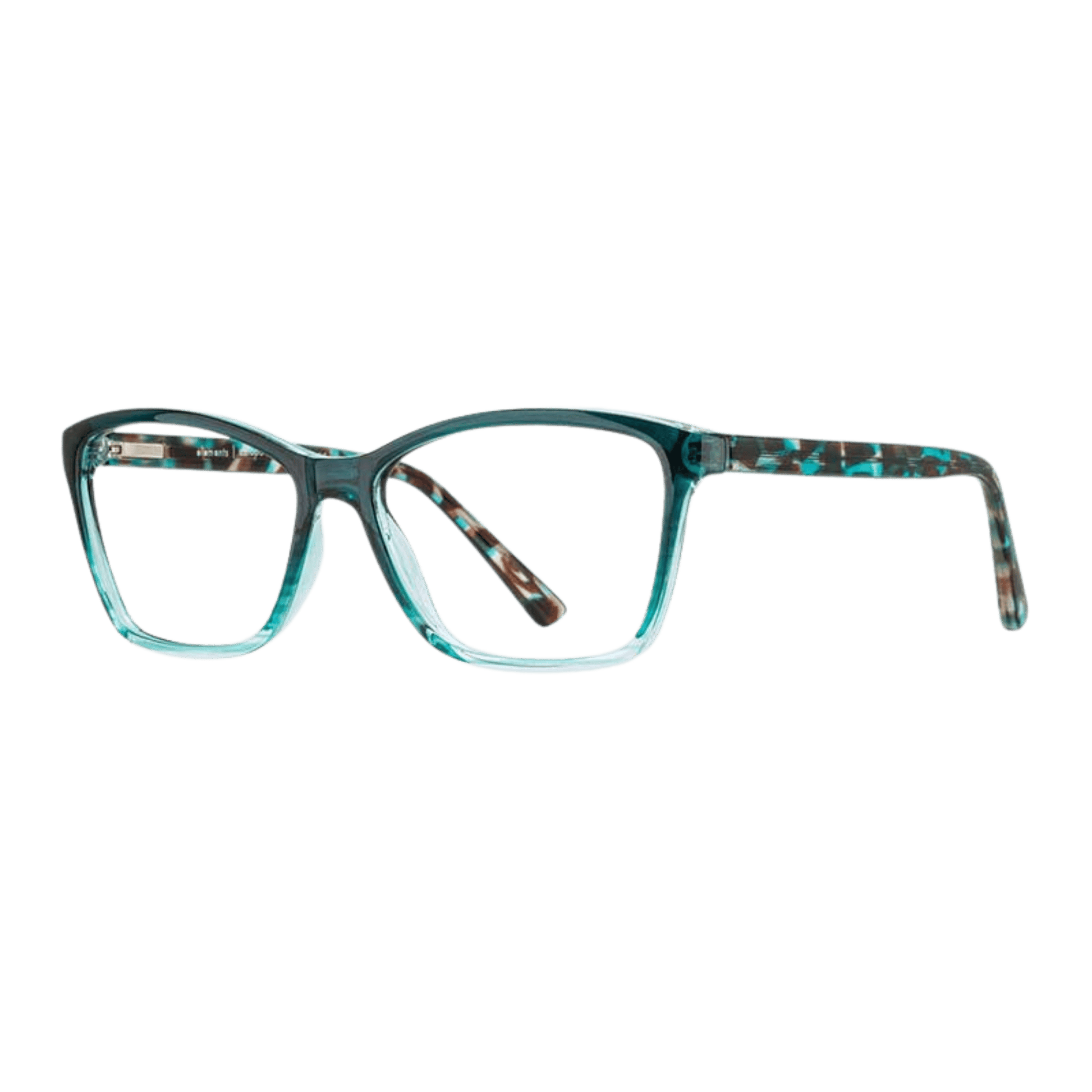 Plastic spring hinge womens frame in teal tortoise