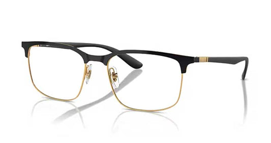 Black and gold eyeglasses on a white background