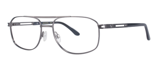 Pair of eyeglasses with a metallic frame on a white background